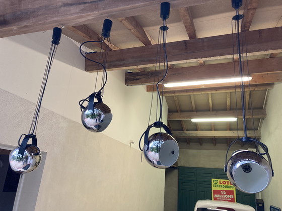 Image 1 of Pair of Chromed Metal Hangers, German Manufacture, 80's Hoffmeister Leuchten House