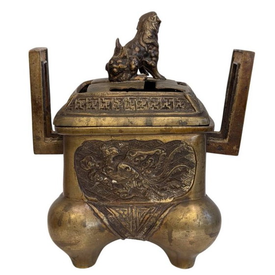 Antieke Chinese bronzen wierookbrander met draak en Foo Dog – 107 – Decoratieve objecten (photo 2 of 9)