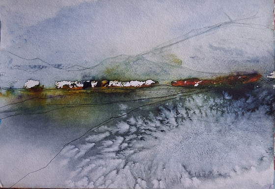 Image 1 of Spring in the mountains,watercolor on paper in mixed media