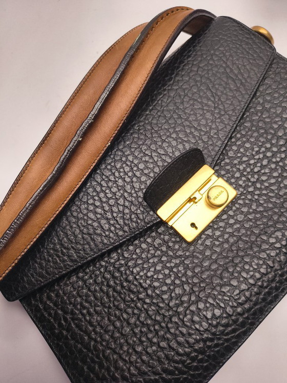 Image 1 of Sac à main Prada en cuir noir/marron brossé or