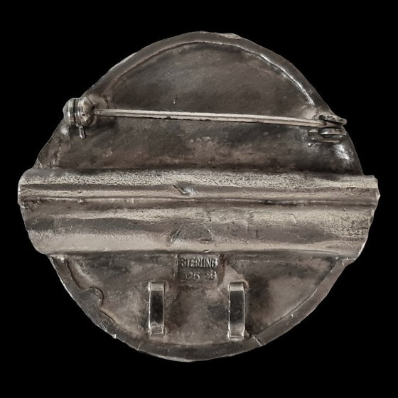 Image 1 of Große massive brutalistische Silberbrosche / Anhänger