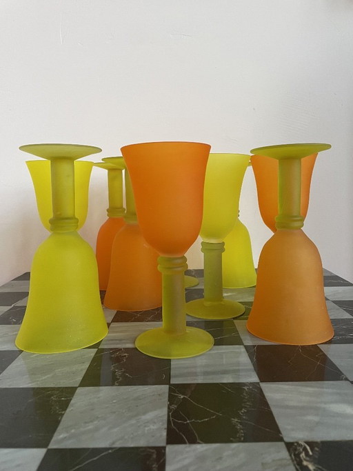 Juego vintage de copas de vino esmeriladas sopladas a mano - Escandinavia - diseño - años 80/90