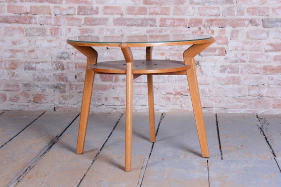 Originaler Couchtisch aus der Mitte des 20. Jahrhunderts, von JITONA Soběslav, Eiche, Glas, Tschechien, (photo 4 of 11)