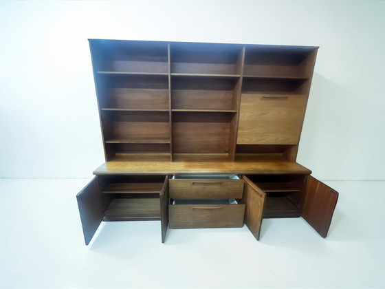 Image 1 of Mid Century Teak Schrankwand, 1960er Danish Style, Vintage Sideboard mit Regalen & Barfach, Modulares Möbel 