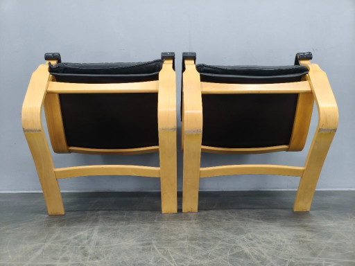 Een paar leren fauteuils van Åke Fribytter voor Nelo Kroken, jaren 60.