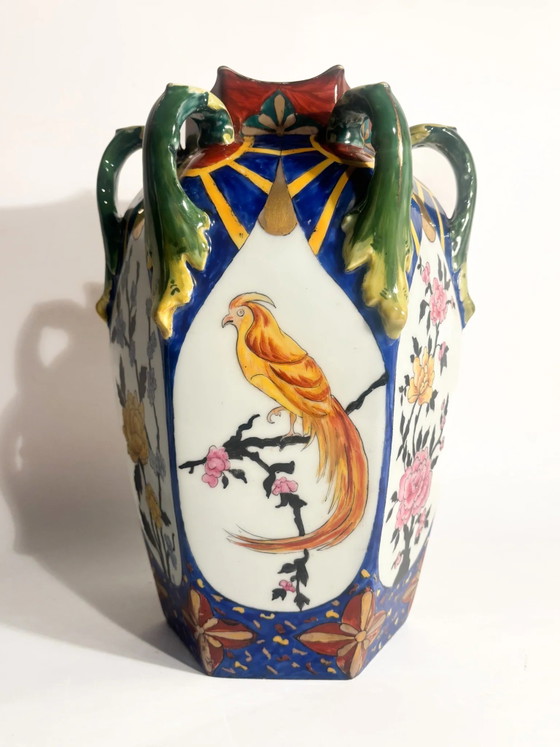 Czechoslovakian Ceramic Vase with Handles and Floral Motifs 1960s – Porcelain (photo 3 of 17)