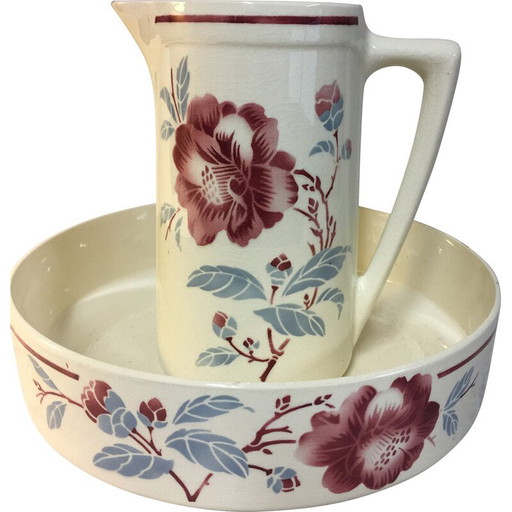 Vintage Art Nouveau white earthenware toiletry set, France 1900