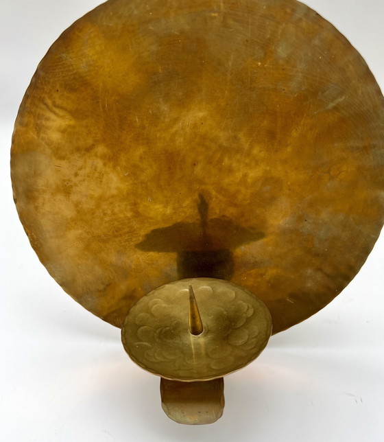 Image 1 of Art Deco wandkaarsenhouder van messing, ca. 1920-1940