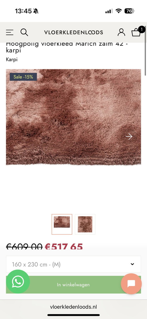 Alfombra de pelo alto Marich en kapri rosa 230x160