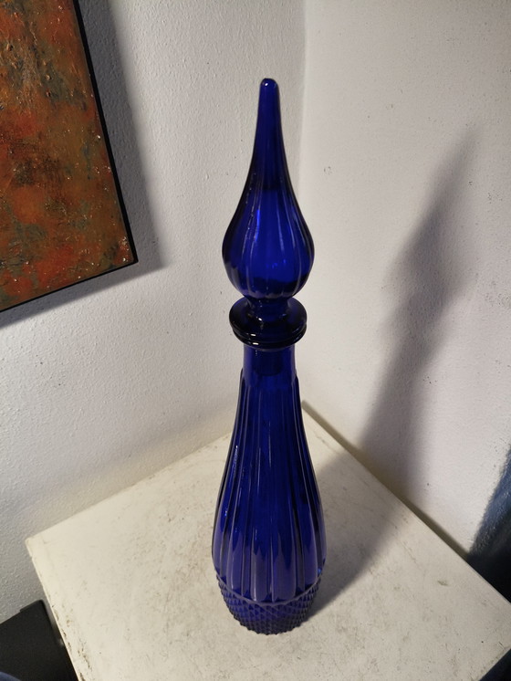 Image 1 of Vintage design kobaltblauwe glazen karaf van Empoli Italië 