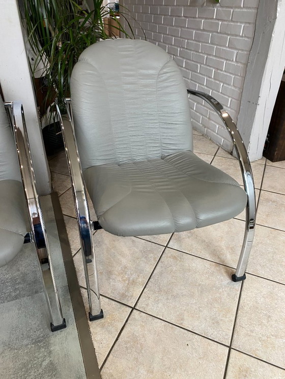 Image 1 of Pareja de sillones plegables Souvignet en cuero cromado gris, 1980