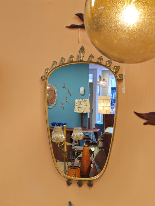 Miroir vintage avec bordure en laiton et feuilles, miroir mural