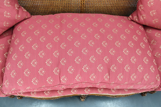 Image 1 of Antico divano intagliato con sponde a canne, Cecoslovacchia