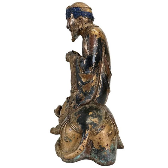 Arhat Statue, Gilded Dano Bronze, Himalayan – Buddhist Figure – Beeldhouwkunst (photo 10 of 16)