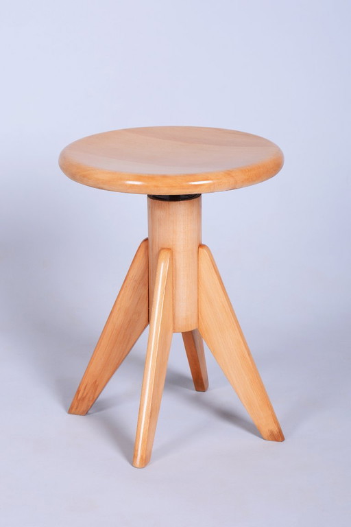 Sgabello da pianoforte Mid-Century restaurato, Faggio, rilucidato, Ceco, anni '40
