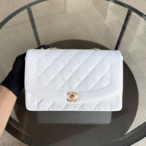 Image 1 of  Chanel Diana Medium Vintage - 25CM Quilted Caviar White Gold Hardware Series 2