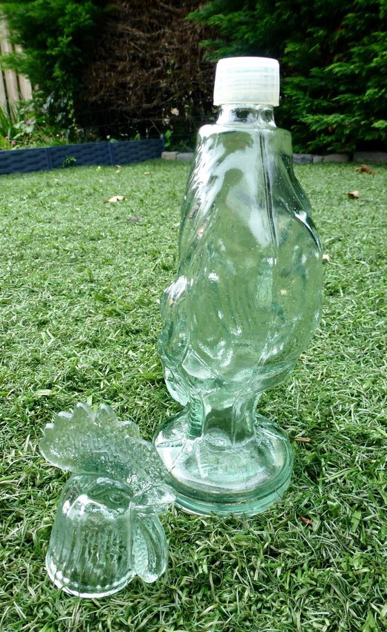 Image 1 of 2x Vintage Glazen karaffen in de vorm van Hond en Haan.