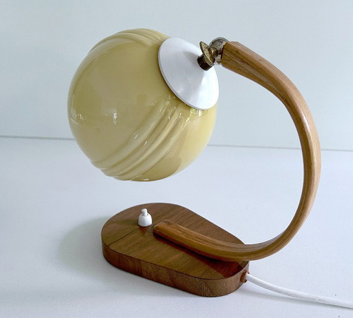 Lampe de table Art Déco, verre, bois, bakélite