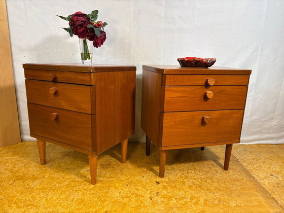 Image 1 of Pair of Vintage Stag Teak Bedside Cabinets – Mid-Century Modern (1960s–1970s)  A stunning pair of Mid-Century Modern teak bedsid