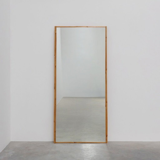 Large Vintage seventies Ibiza style rectangular mirror with bamboo frame 