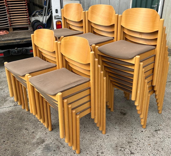 Image 1 of Batch of 42x vintage plywood stacking chairs '80