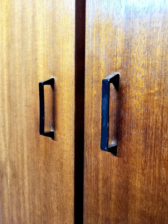 Image 1 of 2-delige (losse delen) vintage hoge opbergkast – 1960s – Echt houtfineer