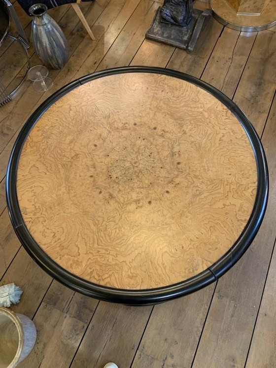 Table basse ronde tournante Art Déco en loupe d'érable et ébène attribuée à De Coene Freres, 1925 (photo 9 of 18)