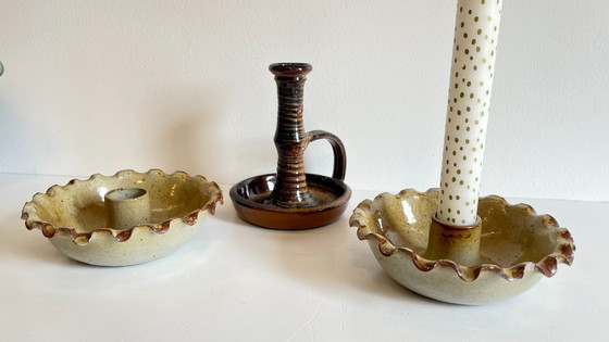 Image 1 of 3 Vintage handgemaakte keramische kandelaars