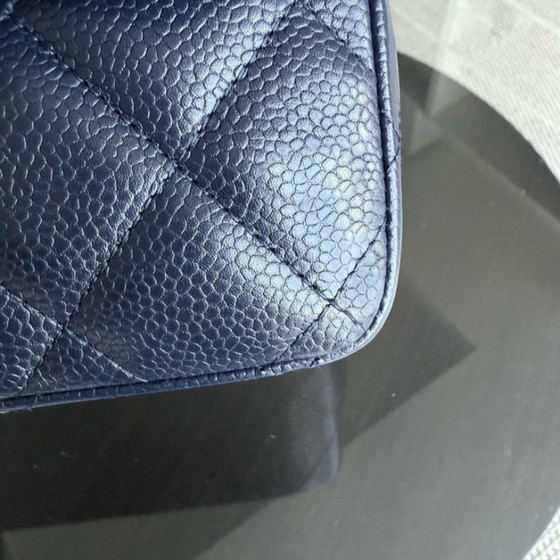 Image 1 of Chanel Classic Flap Jumbo - Caviar Double Flap 30CM Gewatteerd generfd kalfsleer Donker marineblauw Zilveren hardware