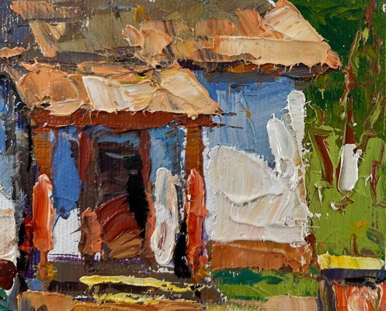 Image 1 of Original Oil Painting Summer Village Landscape Apiary in the yard