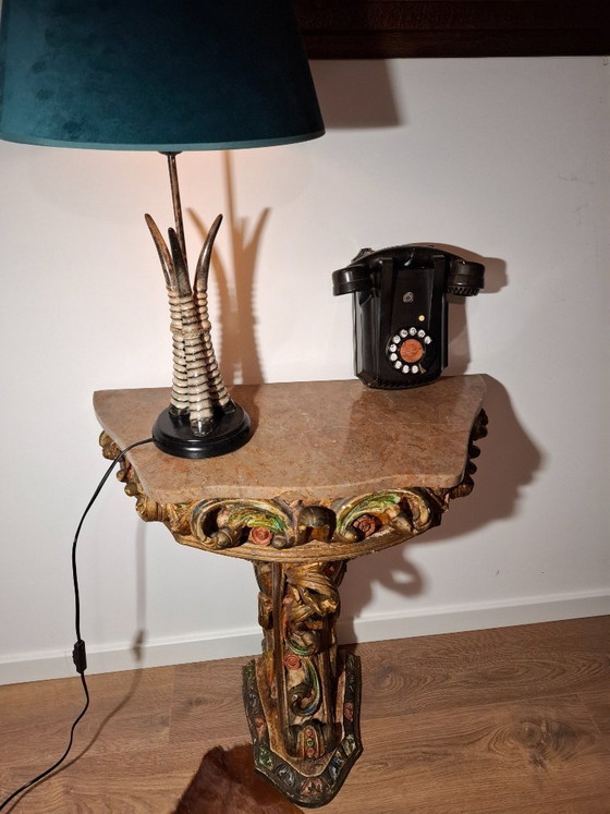Image 1 of Antique Portuguese Gilded Console Table with Marble Top - 19th Century Carved Wood - Hand-Painted Polychrome Details - BGS Studi