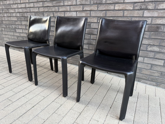 Image 1 of 3x Cassina Cab Chair Mario Bellini, zwart tuigleder