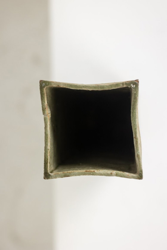 Image 1 of Brutalist style stoneware vase with vegetal decoration. 1970s.