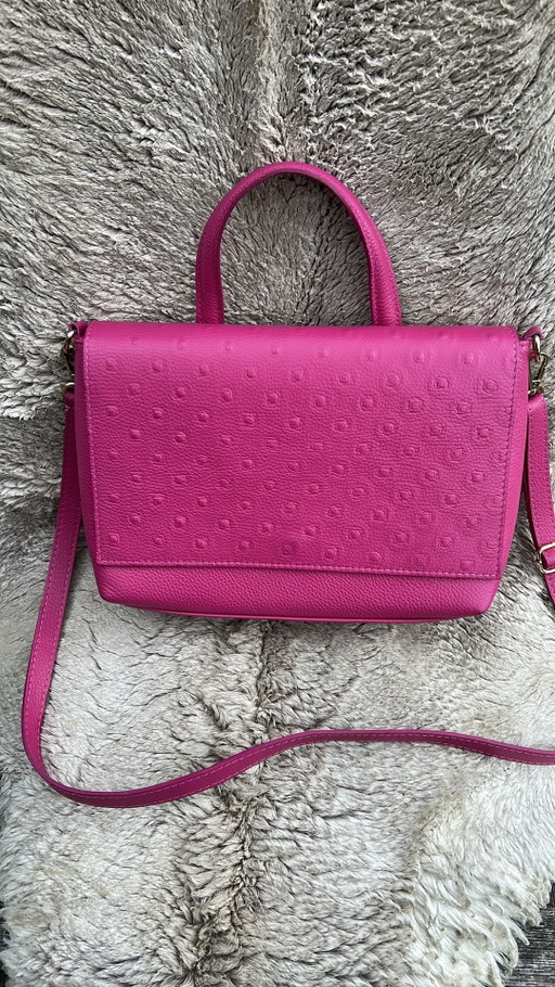 Sac Maison Héritage, modèle Alice, en cuir fuchsia avec imprimé autruche en parfait état