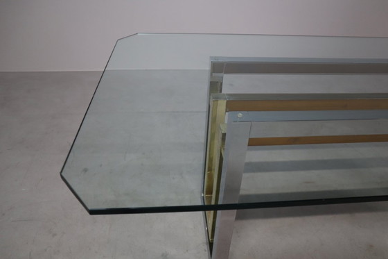 Image 1 of Table de salle à manger vintage en chrome et laiton de Zevi, Italie, années 1970
