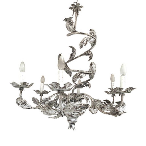 Contemporary Brunish-Clay Florentine Wrought Iron Leafs Chandelier