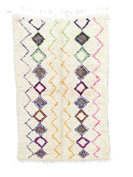 Tapis marocain en laine Azilal - 160x250 cm - Tapis berbère tissé à la main - Design abstrait bohème