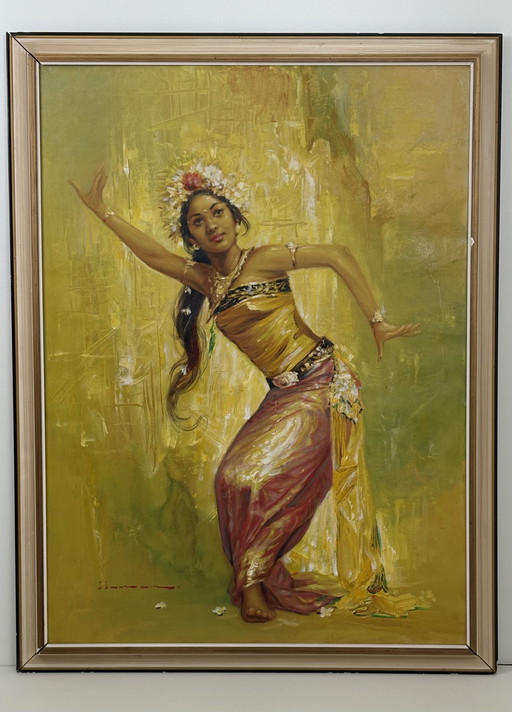 Original vintage hand painted painting Bali dancer