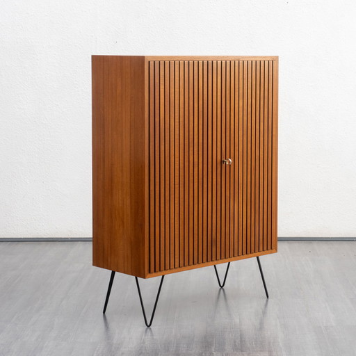 60er Jahre Highboard mit Riffelfront, Teak, restauriert