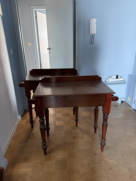 2 antieke houten badkamertafels – Bijzettafels, Wood (photo 6 of 6)