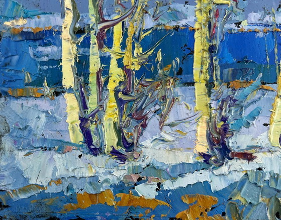 Image 1 of Original Oil Painting Night Village Landscape The first breath of spring