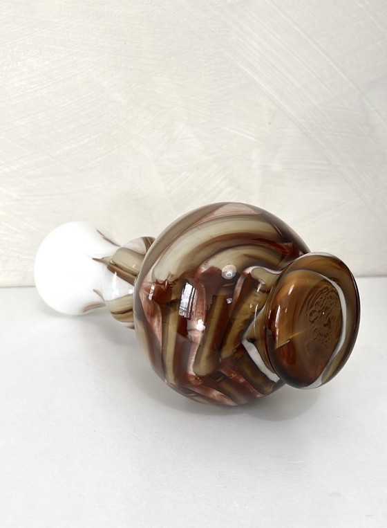 Image 1 of Vaso vintage in opalino di Murano marrone e bianco degli anni '70