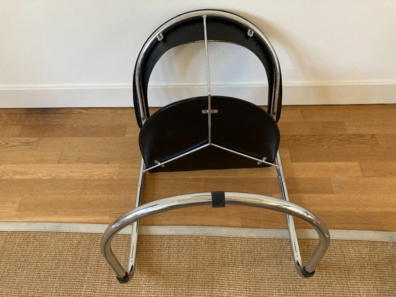 Image 1 of 4 Italiaans Design Tuigleer Chroom Buisframe stoelen 