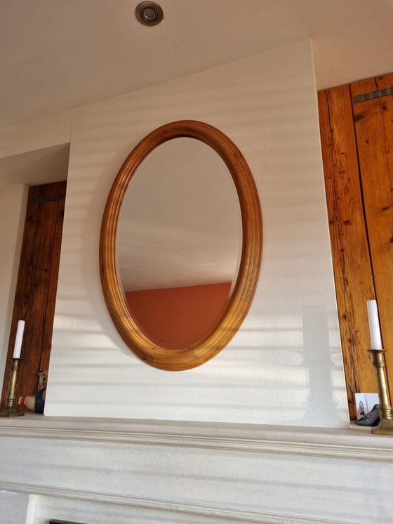 Image 1 of Tanned Pine Mirror Oval Vintage