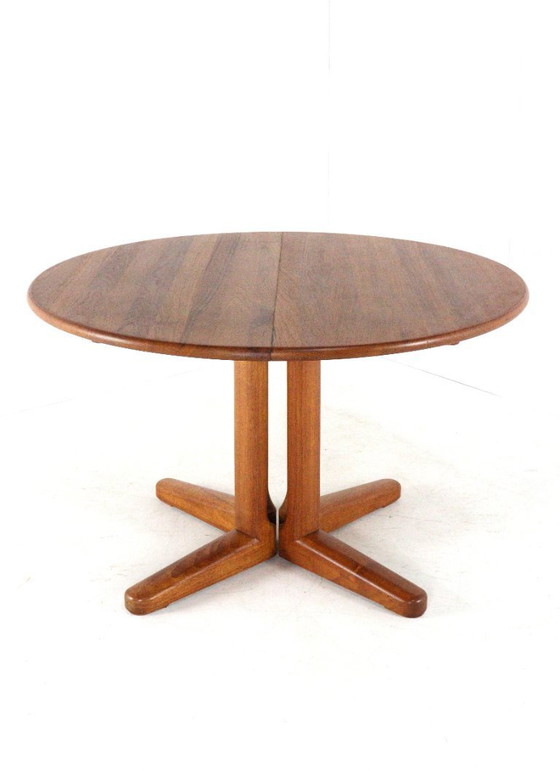 Image 1 of Deense ronde 2x verlengbare eettafel gerestaureerd vintage teak