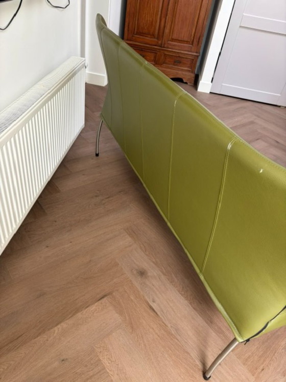 Leather dining bench Fonk in olive green – Goossens, Benches, Metal (photo 5 of 5)
