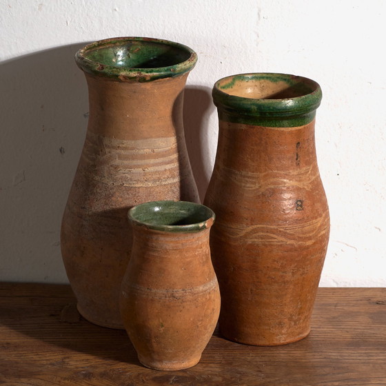 Lot de 3 Vases en Céramique Anciens, Europe Centrale, circa 1900, Vert (photo 6 sur 6)