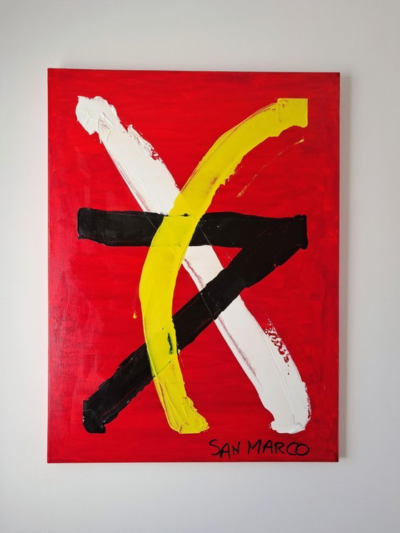 Image 1 of Enzo SAN MARCO - Essential colors on a red background - Artist's painting