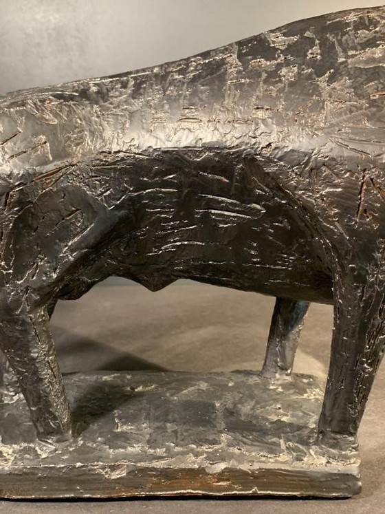 Sculpture animalière de taureau brutaliste en grès émaillé par Mario Peruggini, années 1960 – Ceramic (photo 4 of 12)