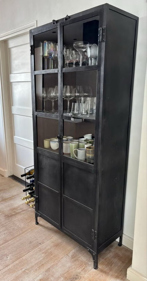 Loods5 Display Cabinet - Black Metal with Glass Doors